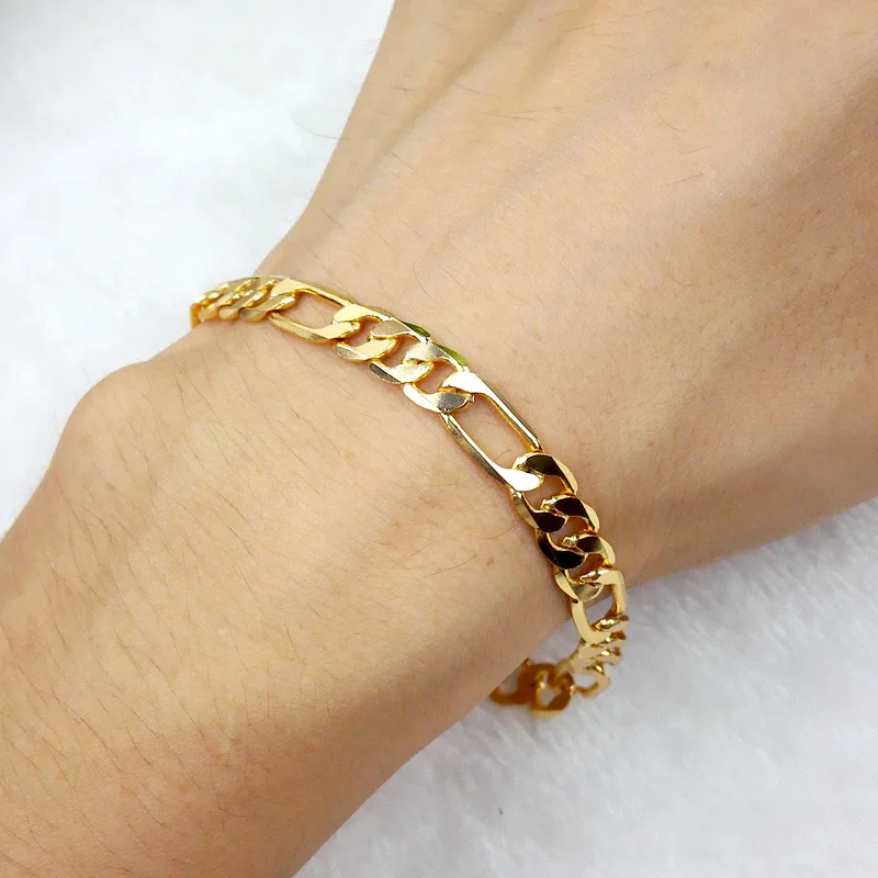 Thin Figaro Bracelet Yellow Gold Filled Womens Mens Bracelet Chain 9 ...