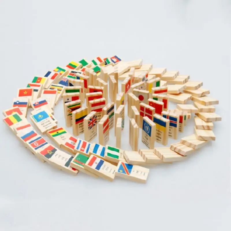 Home Diligent Wooden National Flag Domino Building Blocks Set Geography Early Educational Toys Kids Gift