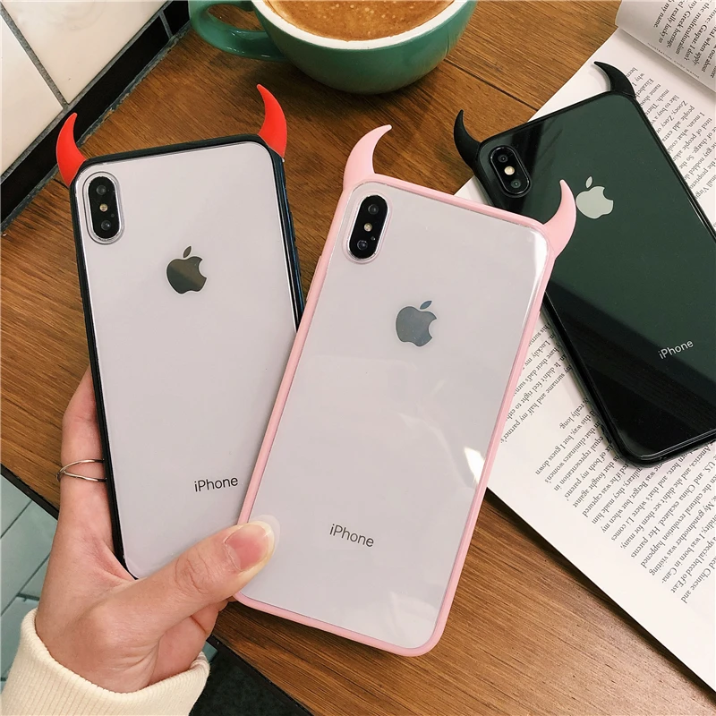 Милый персональный чехол для телефона с рогом дьявола для iPhone 11 Pro Max XR XS Max 7 8 6S Plus чехол мягкий акриловый прозрачный чехол для телефона