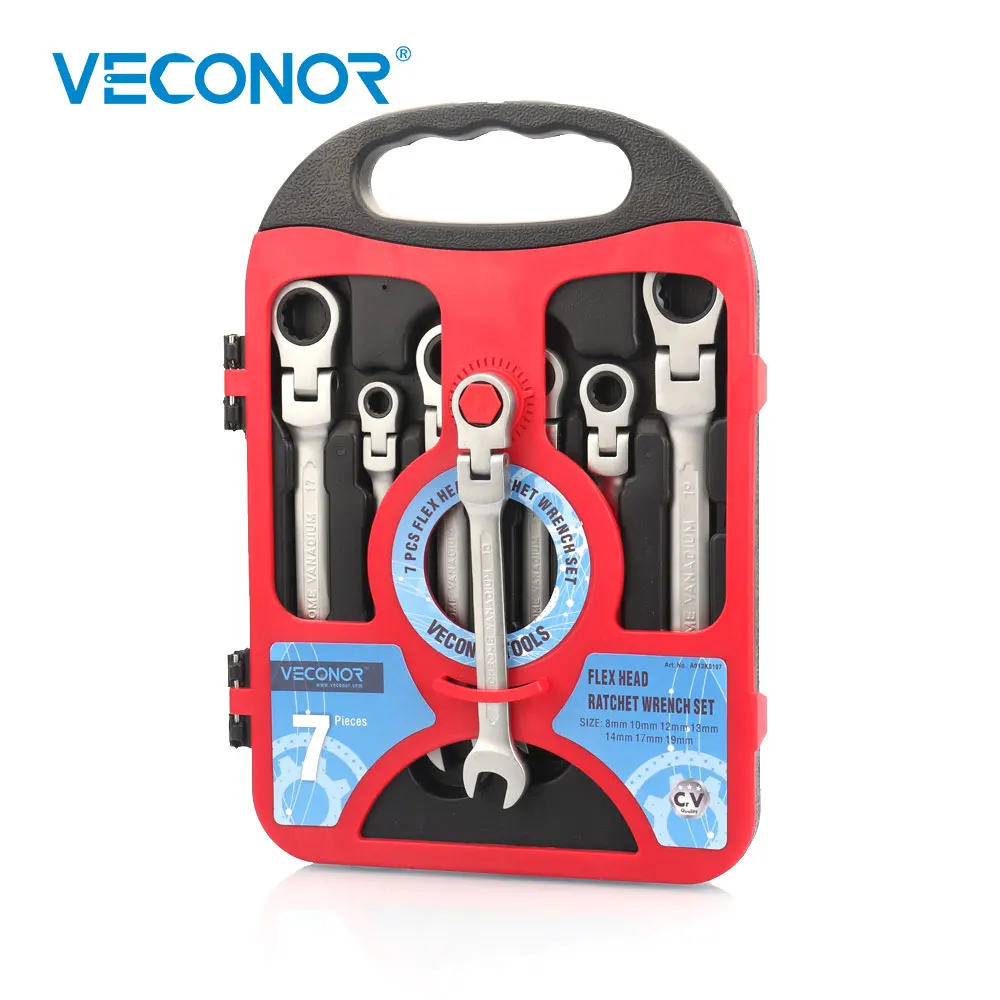 

Veconor 7PCS 8 10 12 13 14 17 19mm Metric Flex Head Ratcheting Combination Wrench Set Ratchet Spanner Kit Repair Hand Tools 8-19