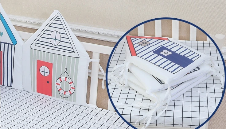 4pcs a set baby bed bumper house shaped cute crib bumper newborn bed protection (14)_