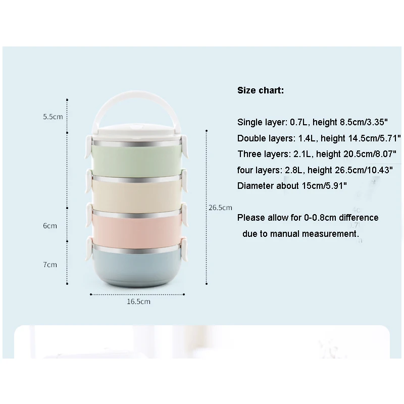 Нержавеющая сталь Ланч-бокс Bento многоцветная печать круглая форма портативный детский пищевой контейнер для пикника для дома офиса школы