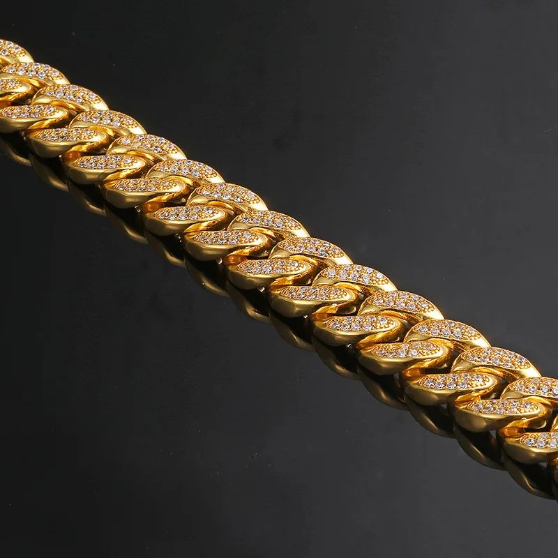 12 мм 7 дюймов 8 дюймов Латунь Iced Out Bling браслет цепочка для мужчин ювелирные изделия Медь CZ кубинский браслет хип хоп B011