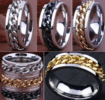 

30pcs High Quality Comfort-fit Men's SPIN Chain Stainless steel Spinner Rings Wholesale Jewelry Job Lots