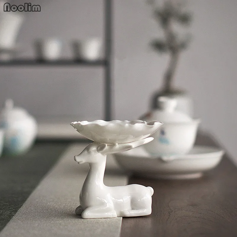 

NOOLIM Deer Porcelain Tea Filter Creative Ceramic Tea Leak Tea Ceremony Accessories White Porcelain Tea Strainers Christmas Gift