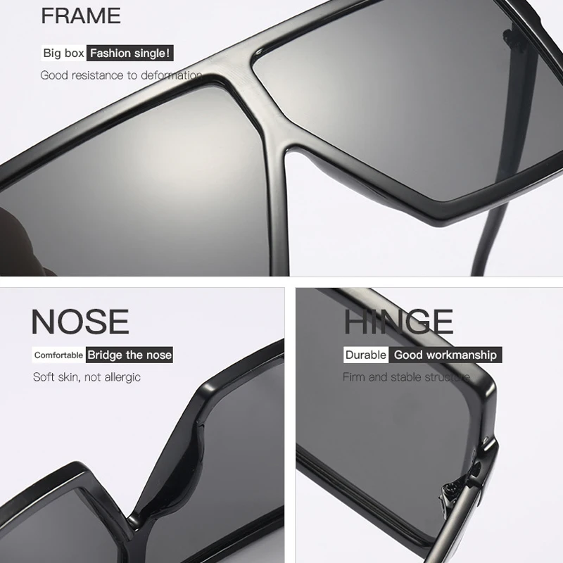 SIMPRECT Oversized Square Sunglasses Women Fashion Mirror Sun Glasses Retro Brand Designer Vintage Lunette De Soleil Femme