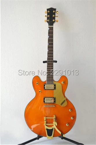 ZhiYin Factory Orange Gretsch Falcon 6120  Jazz Electric Guitar Bigsby Tremolo Golden Hardware Free Shipping 