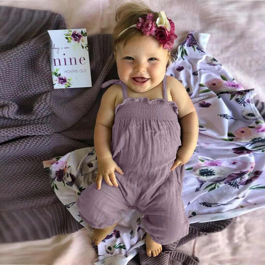 

kids clothes set for girls Baby Girls Sleeveless Solid Print Romper Jumpsuit Clothes carters baby girl ropa bebe verano#p45US