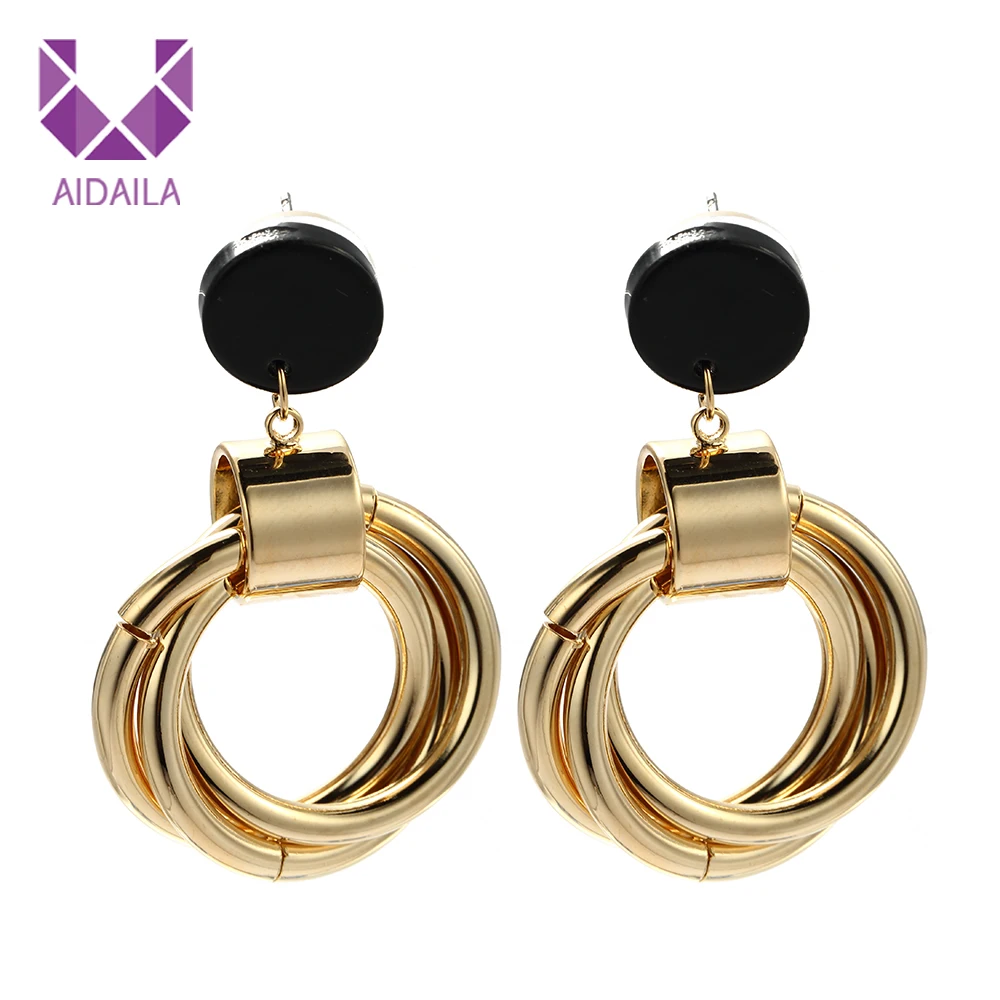 

women dangle drop earrings pink style hip hop round circle copper metal gold color