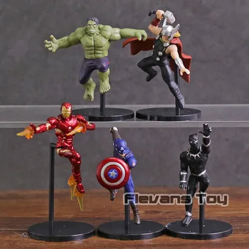 

PUTITTO Series Super Heroes Iron Man Hulk Captain America Thor Black Panther PVC Figures Toys 5pcs/set