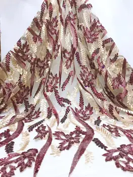 

Multicolor African Lace Sequins Embroidered High Quality Wine Red Gold French Lace Agrican Net Fabric French Bridal Lace