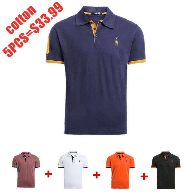 

Dropshipping 5 Pcs T Shirt Men Brand QUality 100% Cotton T-Shirts Casual Patchwork Deer Embroidery Tees Shirt Men Streetwear