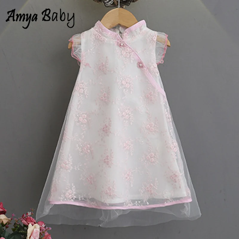 

Amya Baby Toddler Girls Dresses Summer 2019 Floral Princess Lace Girls Easter Dress Kids Clothes Chinese Style Children Dress