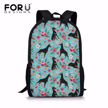 

FORUDESIGNS Girls Doberman Flower Printing Preppy School Bags for Kids Fashion Shoulder Backpack Teenager Kawaii Daypack Bolsa