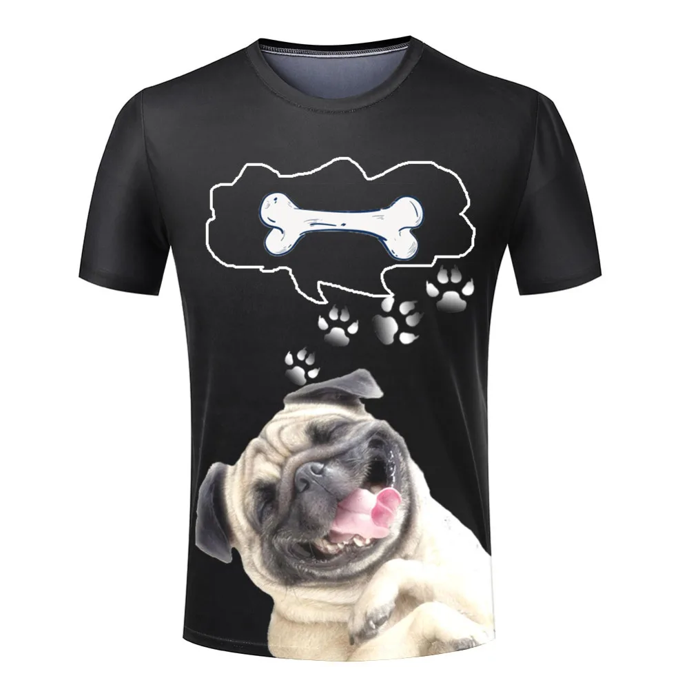 Lucu Hewan 3D Pria T Shirt Anjing Tulang Lengan Pendek Komik