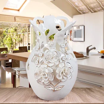 

European Style Elegant Flower Living Room Decorative Ceramic Vase Ornaments Wedding Housewarming Gift Gold Rose Bottle
