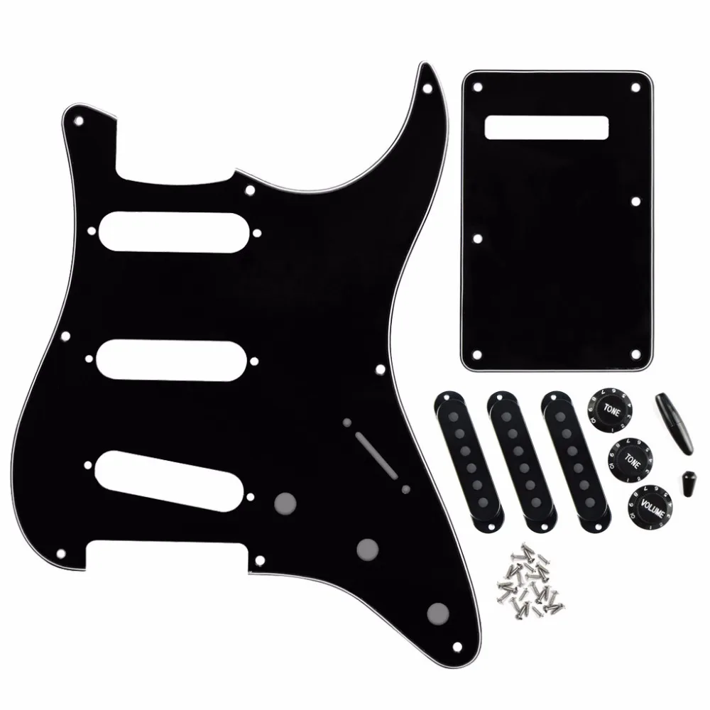 

Set of 3Ply Black Vintage 8 Hole SSS Guitar Pickguard Strat Back Plate Pickup Covers Knobs Tips for Guitar Accessories