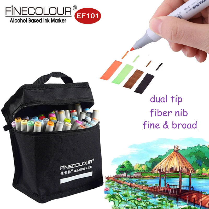 

Finecolour EF101 Dual Alcohol Markers Graffiti Comic Pens Draw Liners 36/48/60/72/16 Set Refillable Architectural Sketch Marker