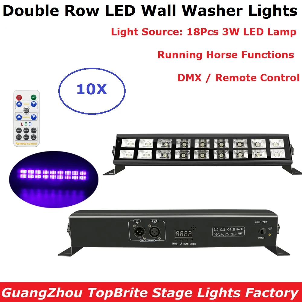 10 шт светодиодный промывная настенная лампа фиолетовый dmx-панель 18X3 W УФ Цвет вечерние Disco Клубные огни для пейзажной сценическое освещение