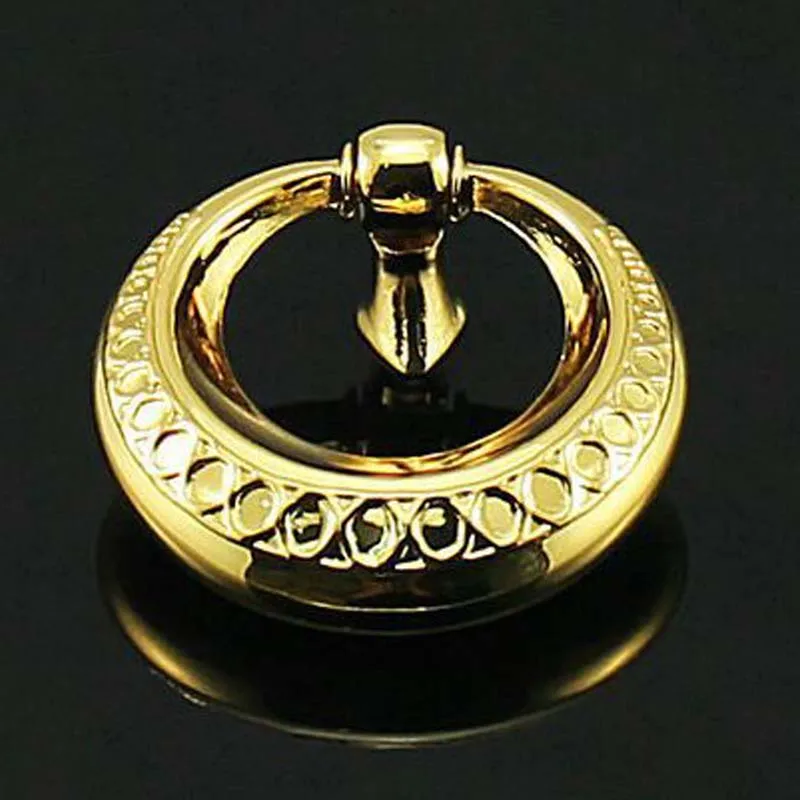 48mm Shaky drop rings kitchen Knobs 24K gold drawer pulls zinc