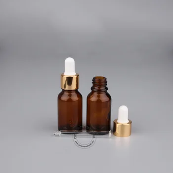 

5pcs/Lot Promotion 15ml/15cc Amber Essential Oil Bottle 0.5 oz High Quality Glass Gold Dropper Cap Pot Small Glassware 15g Pot