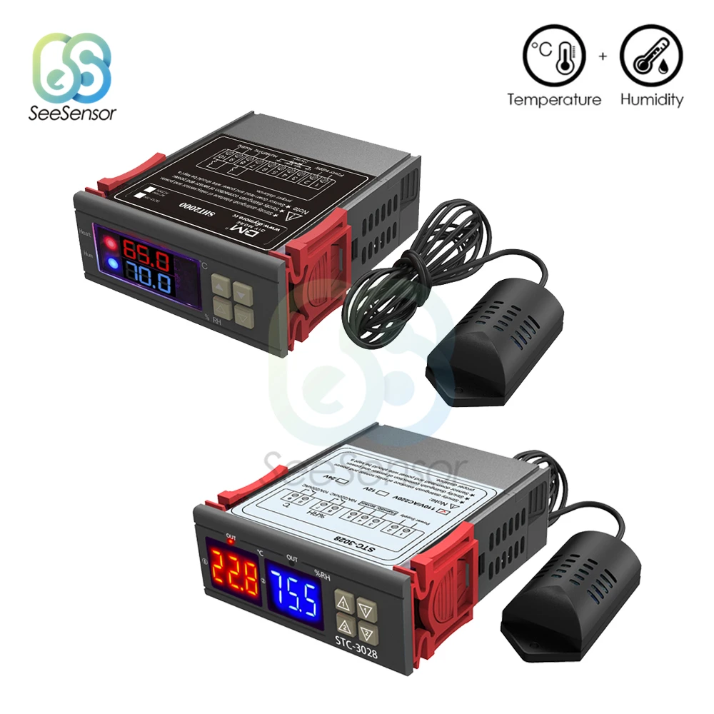 

SHT2000 STC-3028 AC 110V 220V DC 12V 24V Digital Temperature Humidity Controller Thermostat Humidistat Thermometer Hygrometer