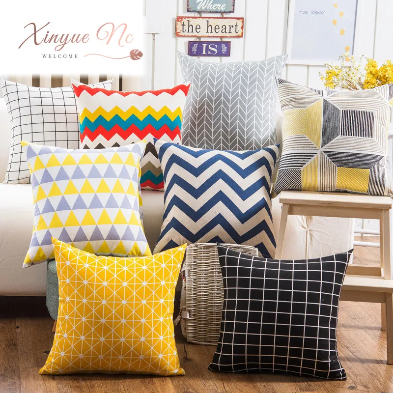 

45*45cm Nordic Style Cotton and Linen Bedding Cushion Lumbar Decorative Sofa Seat Car Soft Cushion