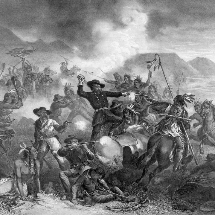 Vintage military print featuring The Battle of Little Bighorn Poster Print (32 x 23)
