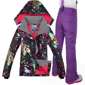 

2019 Gsou Snow Brand Women Female Ski Suit Windproof Waterproof Outdoor Sport Wear Skiing Snowboard Hooded Jacket +Pant New Suit