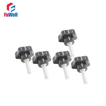 

5pcs M6 x 20mm Thread Length 25mm Black Plastic Head Dia. Star Knob Star Handles Male Thread Metal Clamping