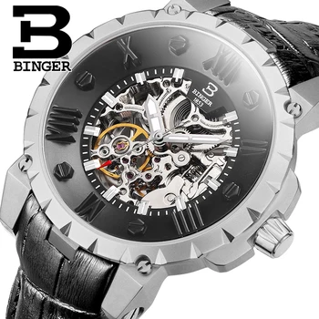 

Switzerland BINGE Watches Men Luxury Brand Skeleton Automatic Mechanical Genuine Leather Wristwatches Waterproof Clock B-5032-16