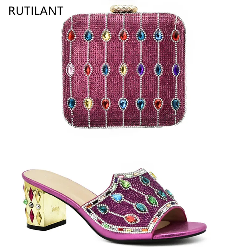 

New Matching Italian Ladies Shoes and Bags To Match Set Decorated with Rhinestone Shoes and Bag Set African Sets African Shoes