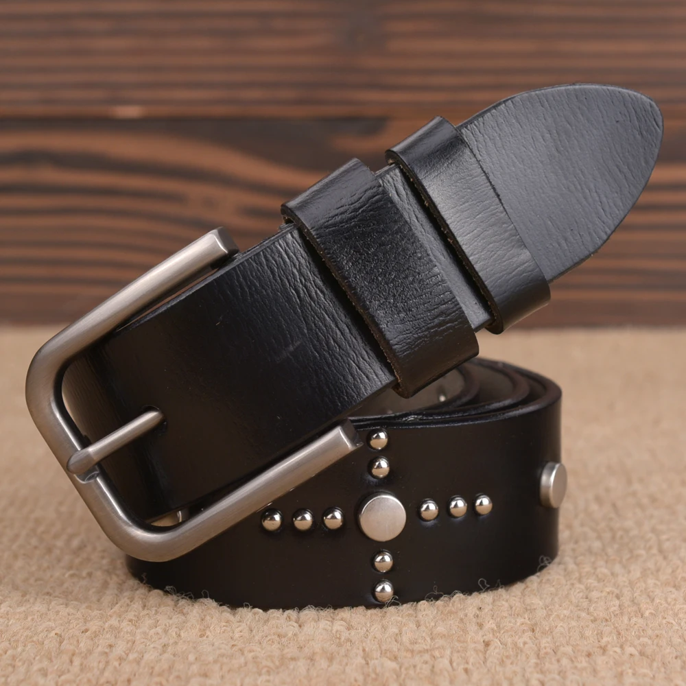 

Factory Outlet New Marcas Cintos Famous Brand Luxury Belt Men Cowboy Male Waist Strap Leather Pin Buckle Rivet Strap