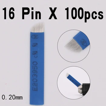 

100 PCS 16 Pins Needle Eyebrow Tattoo Blades for 3D Embroidery Manual Microblading Pen Permanent Makeup 16 Needle