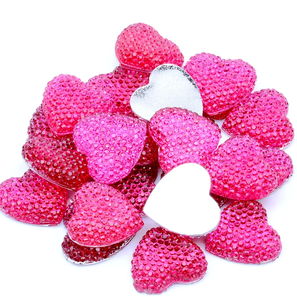 

100pcs or 10pcs 20mm Peach Heart Shape Resin Rhinestones Stones Flatback DIY Crafts Jewelry Making Wedding Dress Shoe Decoration