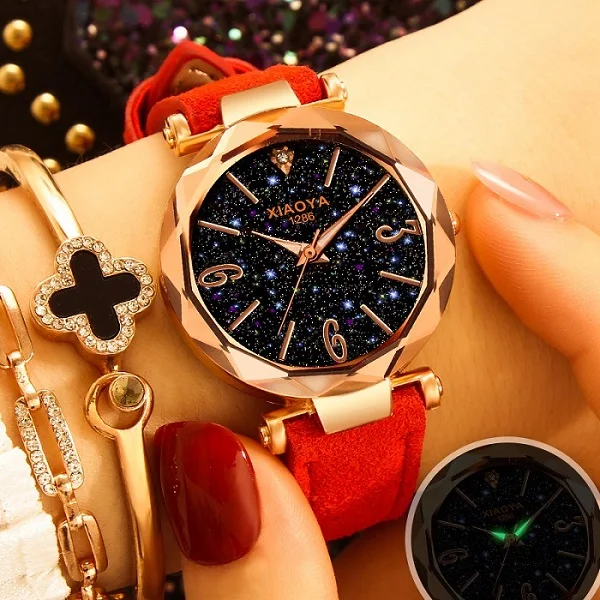 Relojes mujer роскошные женские часы xiaoya, Романтические элегантные часы со звездным небом, стразы, дизайнерские женские часы - Цвет: red