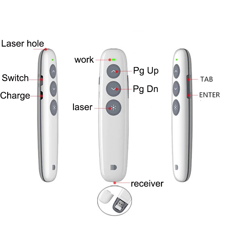 2.4 GHz اللاسلكية مؤشر ليزر للعرض powerpoint مقدم قابلة للشحن مؤشر ليزر PPT الفرس التحكم عن بعد القلم