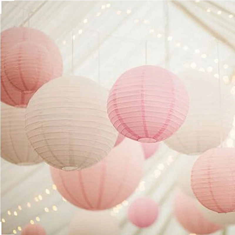 

3Size Pink White Paper Lanterns Round Foldable Festival Hanging Lanterns Wedding Outdoor Party Diy Decorations Room Ornaments