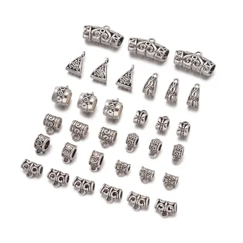 

100pcs 14x7.5x9mm Antique Silver Color Tibetan Style Hanger Links Bail Beads DIY Neclace Bracelet Jewelry Findings Mixed Shapes