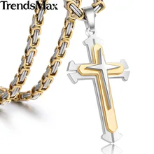 Trendsmax acero inoxidable 3 capas kp179-kp180 knight cruz tono de plata oro negro para hombre colgante de collar