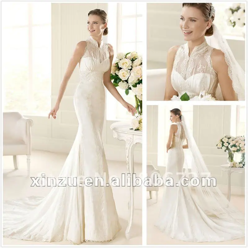 Sleeveless High Neck Lace Mermaid Covered Back Wedding Dresses In Sleeveless High Neck Lace Mermaid Covered Back Wedding Dresses In From Weddings Events On Aliexpress Alibaba Group