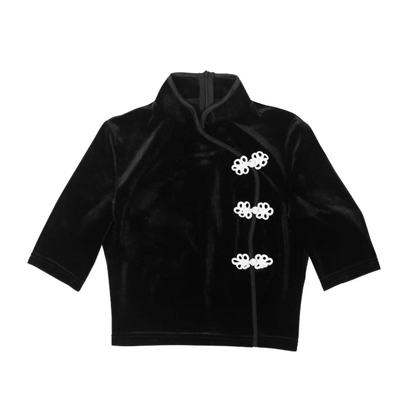 InstaHot Ципао с коротким рукавом футболки Для женщин Китайский Винтажный стиль Топы элегантные черные бархатные футболки весна 2019 Новая мода