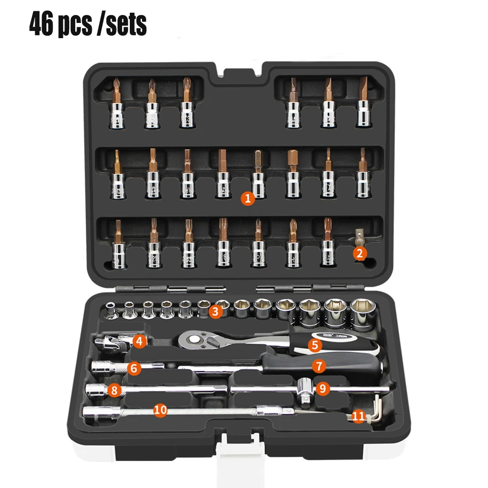 

46 pcs/sets Sleeve Car Repair Tool Ratchet Set Torque Wrench Combination Set Chromium Vanadium Steel