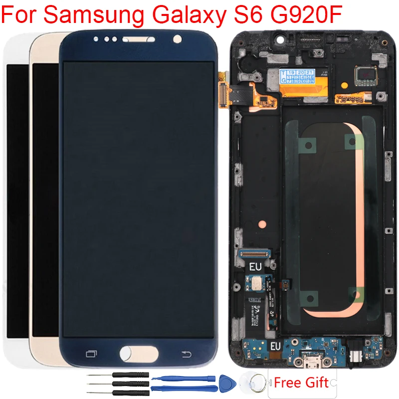 

For Samsung Galaxy S6 LCD Screen With Frame LCD S6 G920F SM-G920F Touch Screen Display Assembly Original S6 Super AMOLED