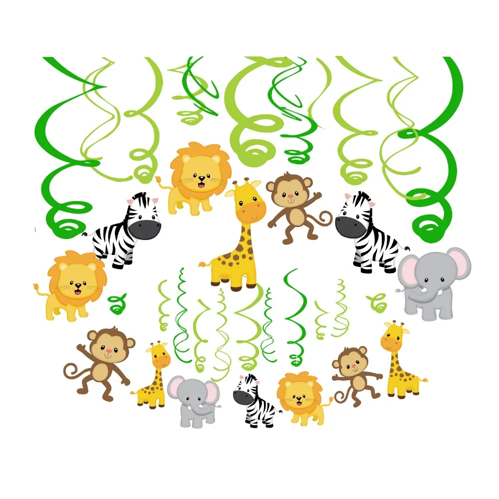 

PVC Jungle Spiral Hanging Swirls Boy's Birthday Tropical Jungle Wild Animal Party Decorations Kids Happy Birthday Party Supplies