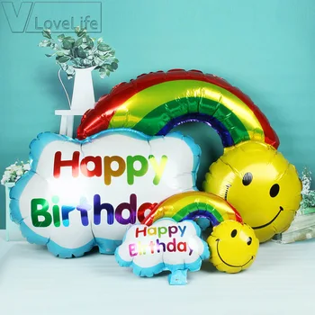 

1pcs 100cm/40cm Smile Face Rainbow Balloon Foil Balloon Happy Birthday party Wedding Decoration Globos Balls Kids Toys