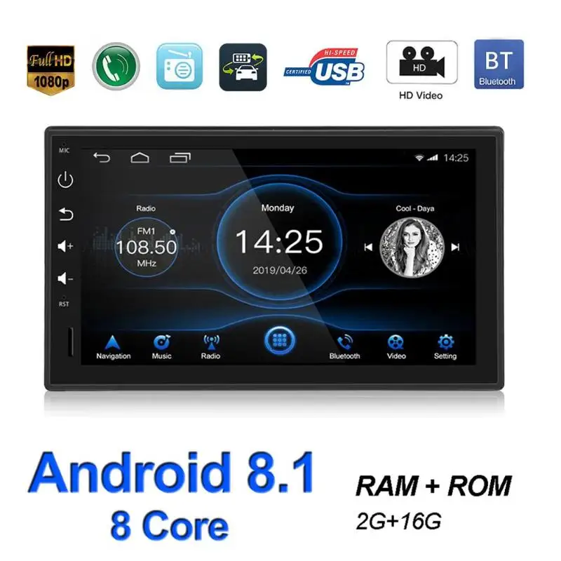 Sale 7inch 1DIN Bluetooth Car Stereo Player GPS Android 8.1 WiFi USB AM FM RDS Radio Receiver Head Unit Car Multimedia Player 2