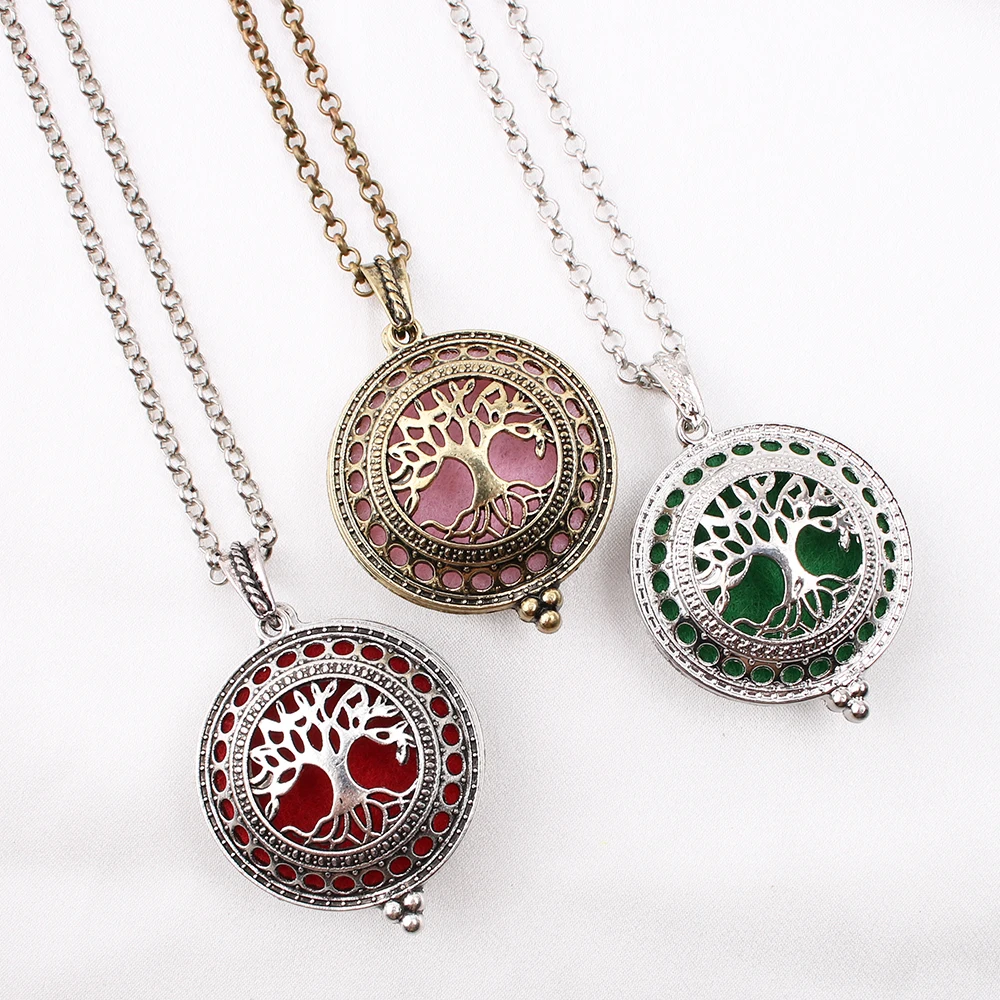 

1pc Finish Necklace Antique Hollow 30mm Round Tree of Life Aroma Perfume Essential Oil Lockets Diffuser Pendant Jewelry