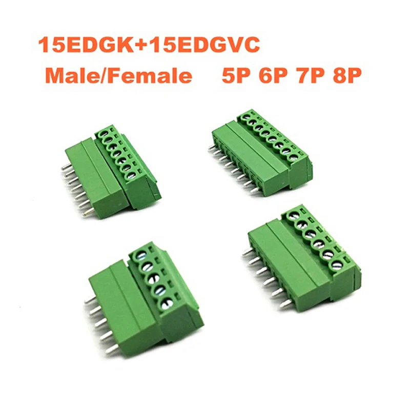 20 шт. Шаг 3,81 мм Винт плагин PCB клеммный блок Съемный разъем 15EDGK VC 5P 6P 7P 8P вертикальный болт мужской/женский morsettie