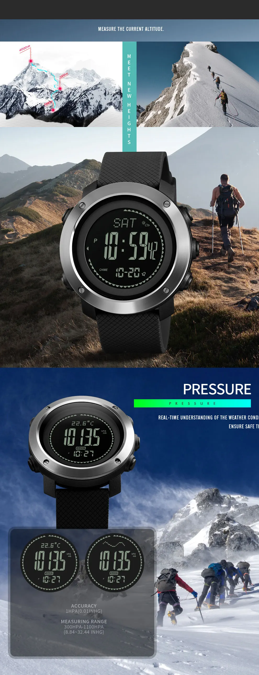 SKMEI Altimeter Barometer Thermometer Altitude Men Digital Watches Sports Clock Climbing Hiking Wristwatch Montre Homme 1427